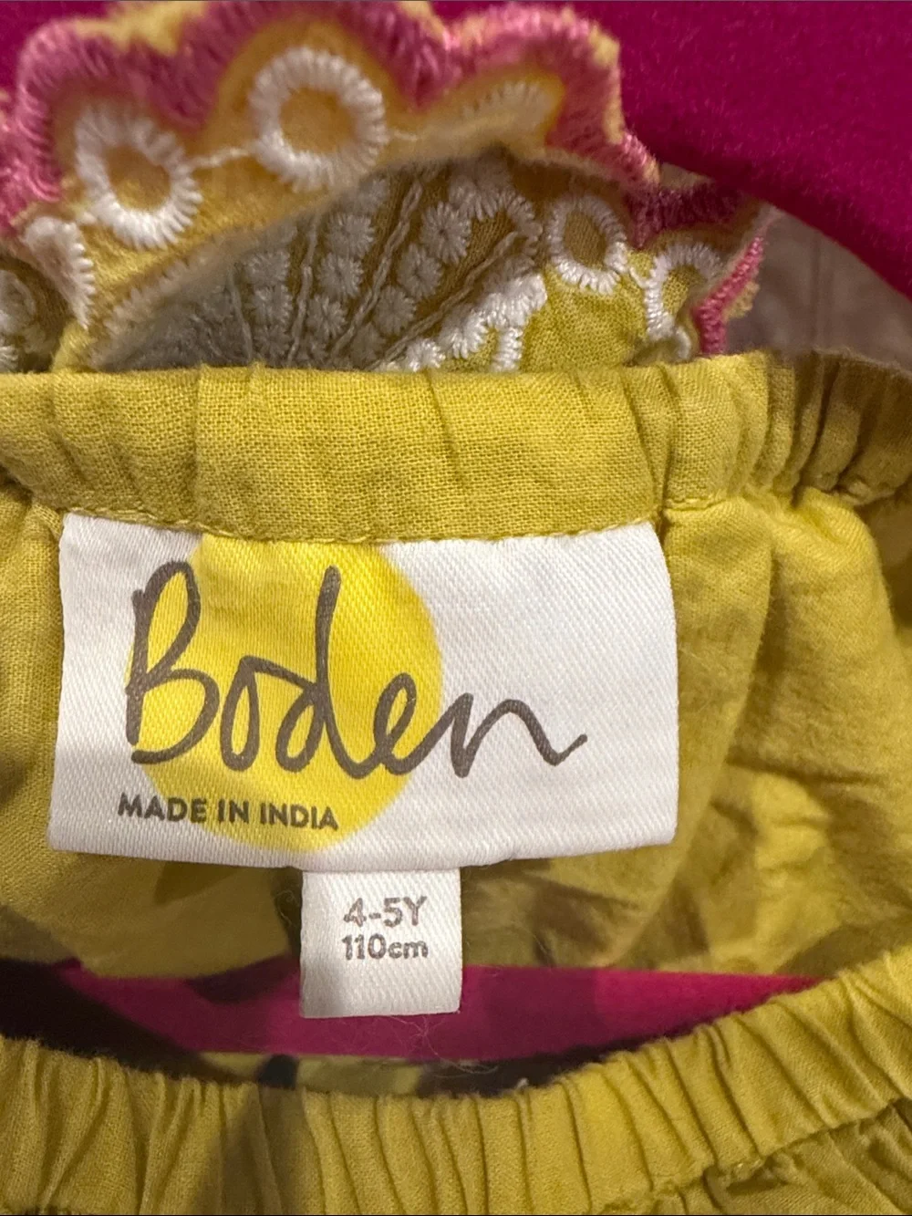 Mini Boden Yellow Eyelet Romper with Pink Trim